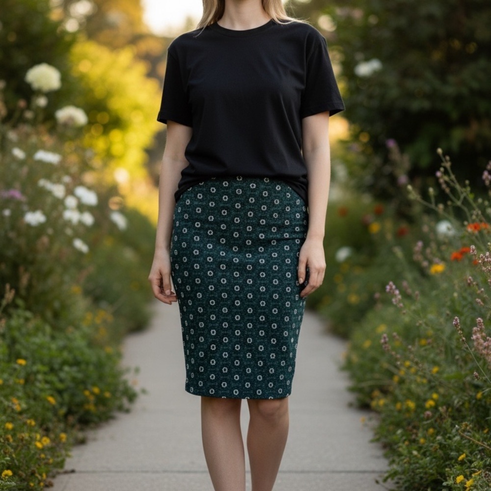 Leota Black and Green Pencil Skirt